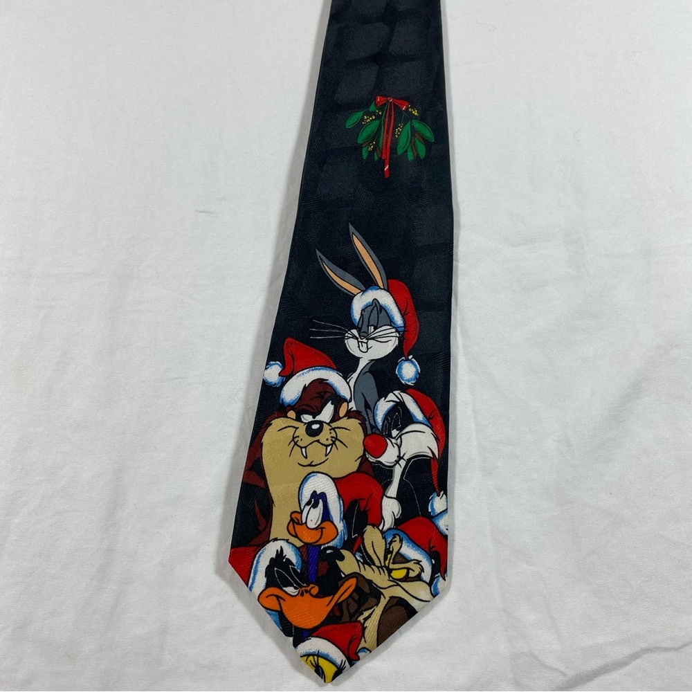 Christmas Looney tunes Tie Bugs Bunny Tasmanian Devil Tie Vintage 80s 90s NWT - Picture 2 of 6